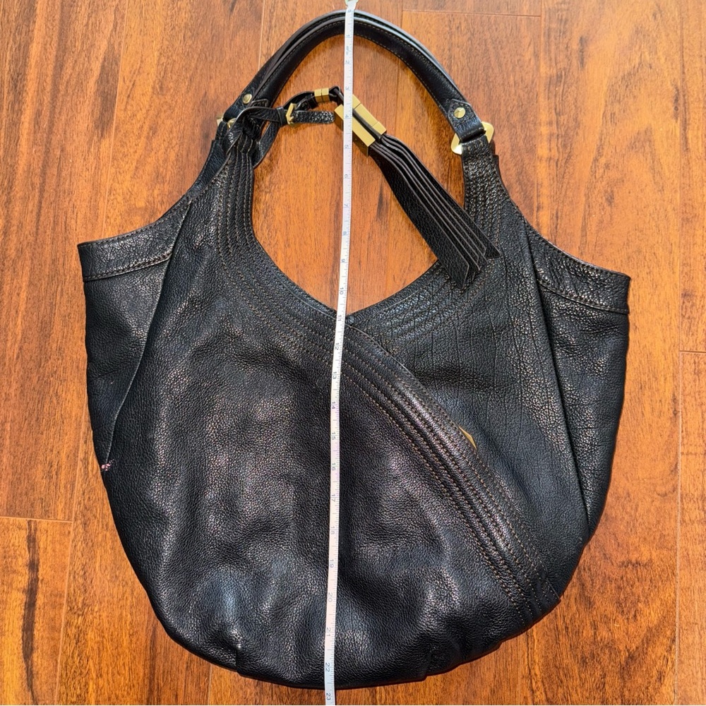 orYANY New York Black Leather Hobo Shoulder Bag Brass Hardware Slouchy Purse - Picture 6 of 8